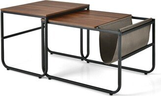 Set of 2 Nesting Coffee Table with Magazine Holder- Rustic Brown - 20