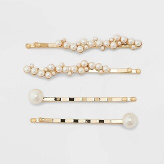 Pearl Bobbie Hair Pins Set 4pc Gold