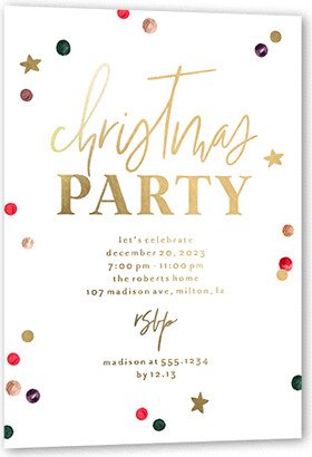 Holiday Invitations: Painted Confetti Party Holiday Invitation, Gold Foil, White, 5X7, Matte, Personalized Foil Cardstock, Square