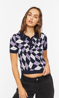 Sweater-Knit Checkered Polo Shirt