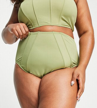 We Are We Wear Plus mid rise control bikini bottom in khaki