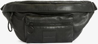 Mens Black Ronin Brand-embossed Leather Belt bag