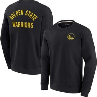 Men's and Women's Fanatics Signature Black Golden State Warriors Super Soft Fleece Oversize Arch Crew Pullover Sweatshirt