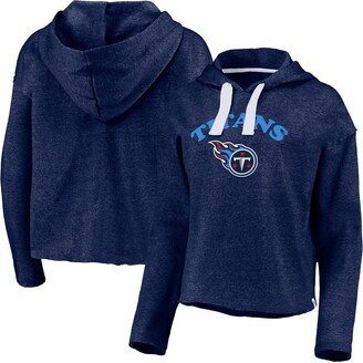 Women's Heathered Navy Tennessee Titans Historic Logo Sport Resort Vintage-Like Arc Cropped Raw Edge Pullover Hoodie