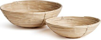 Porch & Petal Cane Rattan Low Bowls, Set Of 2