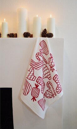 Screen Printed Tea Towel. Red Glitter Holiday Stripe. Flour Sack Cotton. Ecofriendly. Boho Home. Hostess Gift. Christmas. Winter. Cozy Cute