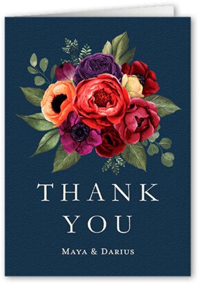 Wedding Thank You Cards: Blossom Burst Wedding Thank You Card, Blue, 3X5, Matte, Folded Smooth Cardstock