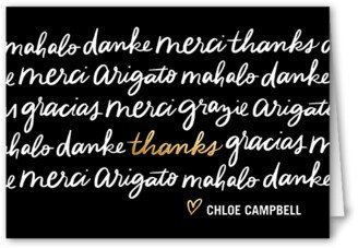 Thank You Cards: Multilingual Appreciation Thank You Card, Black, 3X5, Matte, Folded Smooth Cardstock