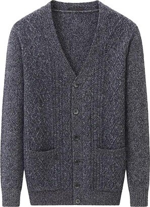 Jegsnoe Men's Cardigan Autumn Winter Pure Cashmere Knitted Sweater Thickened Jacket Black Gray S