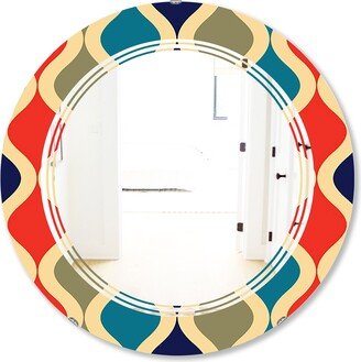 Designart 'Retro Ornamental Design VI' Printed Modern Round or Oval Wall Mirror - Triple C - Multi