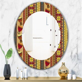 Designart 'African Drum Beckground' Printed Bohemian and Eclectic Oval or Round Wall Mirror - Gold