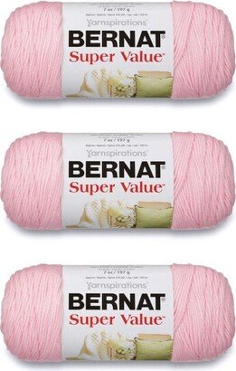 Bernat Super Value Baby Pink Yarn - 3 Pack of 198g/7oz - Acrylic - 4 Medium (Worsted) - 426 Yards - Knitting/Crochet