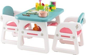 3-Piece Kids Table and Chair Set Toddler Activity Study Desk with Building Blocks Blue