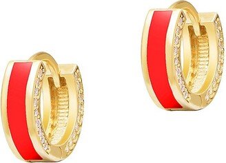 14K Gold Vermeil, Micropavé & Red Enamel Candy Huggie Hoops