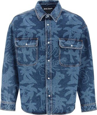 palmity Overshirt In Denim With Laser Print All-over