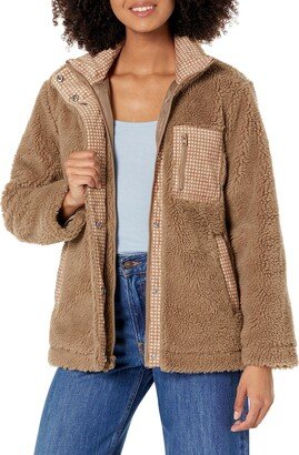 Women's Plus Size Zip Front Sherpa Jacket with Contrast Pockets