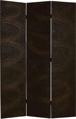 Foldable 3 Panel Canvas Room Divider with Swirl Details, Dark Brown