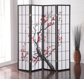 Roundhill Furniture Japanese 4-Panel Screen Room Divider, Plum Blossom