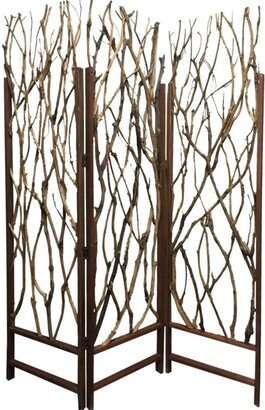 3 Panel Contemporary Foldable Wood Screen with Tree Branches - 70 H x 2 W x 58 L Inches