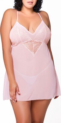 Ava Plus Size Chiffon & Lace Babydoll 2pc Lingerie Set