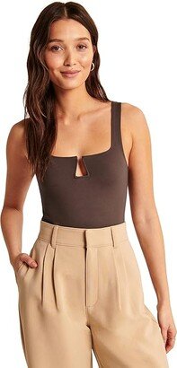 Ponte Triangle Notch Bodysuit (Brown) Women's Jumpsuit & Rompers One Piece