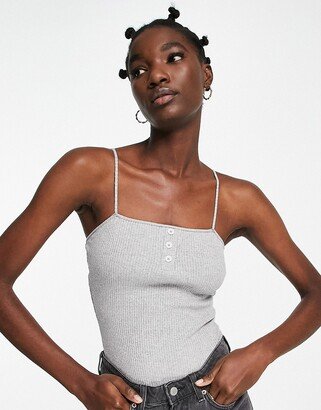 strappy bodysuit in rib button detail in gray heather