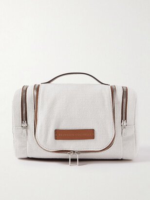 Leather-Trimmed Cotton and Linen-Blend Canvas Weekend Bag