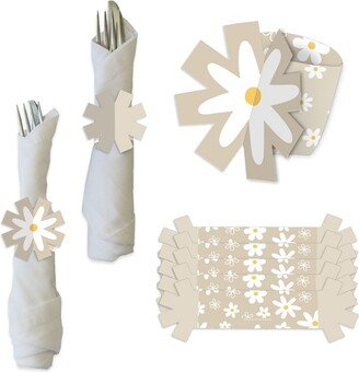 Big Dot of Happiness Tan Daisy Flowers - Floral Party Paper Napkin Holder - Napkin Rings - Set of 24