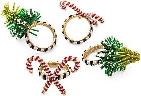 Mackenzie-Childs Tree and Candy Cane Napkin Rings, Set of 4