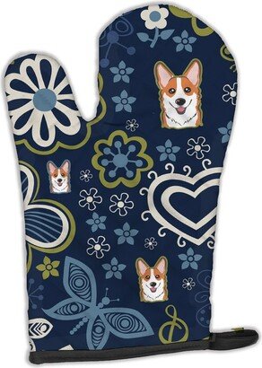 Blue Flowers Red Corgi Oven Mitt