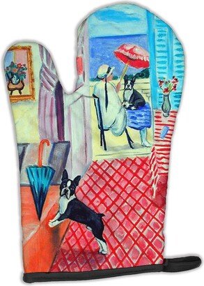 Lady with her Boston Terrier Oven Mitt