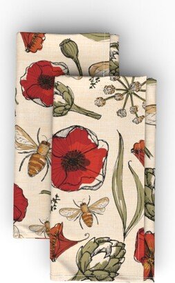 Cloth Napkins: The Art Of Beekeeping - Bees, Artichokes, Poppies Cloth Napkin, Longleaf Sateen Grand, Multicolor