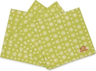 Kate Austin Designs Set Of Eight Organic Cotton Cloth Napkins In Green Moss Snowflake Block Print