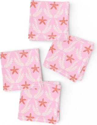 Pink Starfish Cocktail Napkins | Set Of 4 - Coral Starfishes By Helenpdesigns Beach House Swimming Sea Cloth Spoonflower