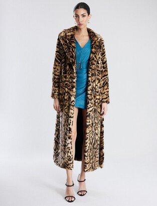 Belted Leopard Faux Fur Full Length Coat