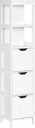 kleankin Tall Bathroom Cabinet, Slim Bathroom Storage Cabinet, Narrow Floor Cabinet with 3 Drawers and 2 Open Shelves, Linen Tower for Small Space