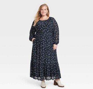 Women's Long Sleeve A-Line Maxi Dress Floral