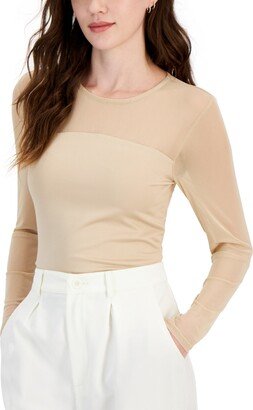 Juniors' Illusion-Mesh Long-Sleeve Top