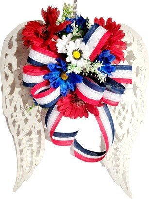 Angel Wing Wreath, Floral Military Funeral Arrangement, Veteran Cemetery Summer Patriotic Door Hanger, Memorial Day Porch Decor