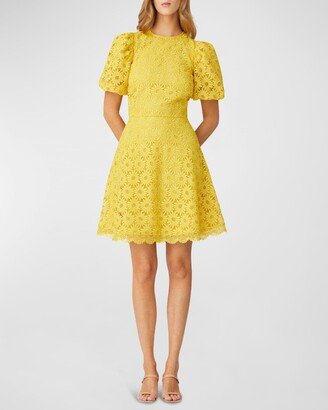 Barrow Floral Lace Puff-Sleeve Mini Dres