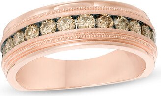 Previously Owned - Men's 1 CT. T.w. Champagne Diamond Milgrain-Edge Wedding Band in 10K Rose Gold