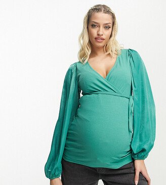 Mama.licious Maternity v-neck blouse in green