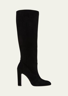 Vida Suede Block-Heel Knee Boots-AA