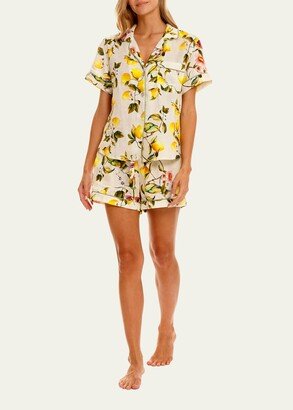 Nina Short Lemon-Print Linen Pajama Set