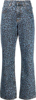 Leopard-Print Flared Jeans