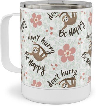 Travel Mugs: Don't Hurry Be Happy - Beige Stainless Steel Mug, 10Oz, Beige