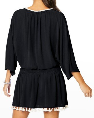 Katana 3/4-Sleeve Fringe Coverup Dress