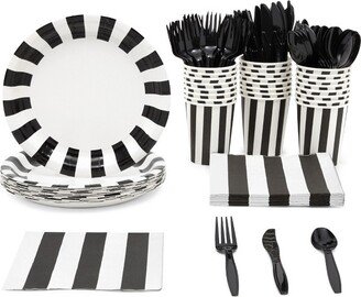 Blue Panda 144 Piece Black and White Party Supplies, Decorations, Striped Birthday Party Supplies Set With Paper Plates, Napkins Cups, and Cutlery