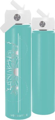 24Oz Geometric Flower Engraved Personalized Stainless Steel Reusable Water Bottle With White Straw Lid