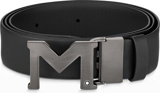 Men's M Buckle Black Leather Belt